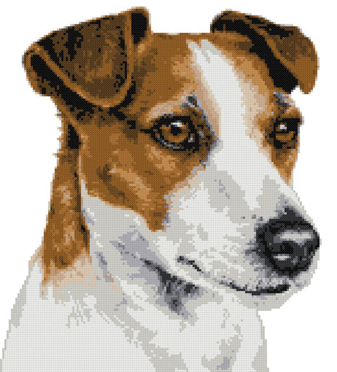 Jack Russell white and tan cross stitch kit
