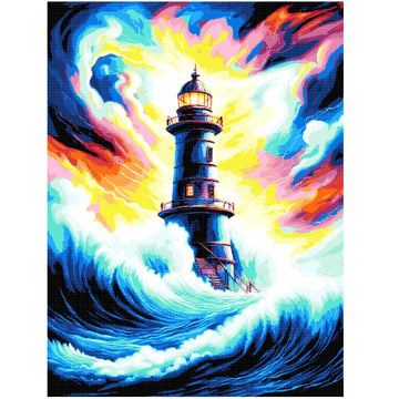 Lighthouse with waves full coverage cross stitch kit