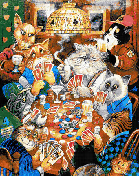 Poker cats (v2) full coverage cross stitch kit