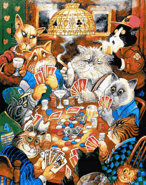 Poker cats (v2) full coverage cross stitch kit - 1