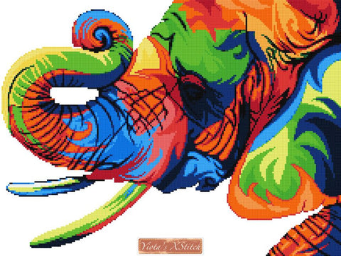 Rainbow elephant (v3) modern cross stitch kit