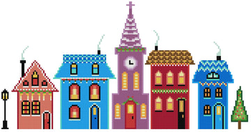Winter village street cross stitch kit