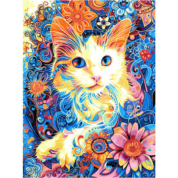 Abstract floral cat (v2) full coverage cross stitch kit