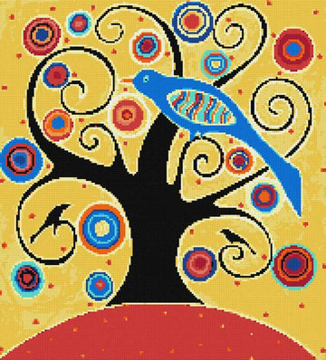 Birds in swirl tree (v2) modern cross stitch kit