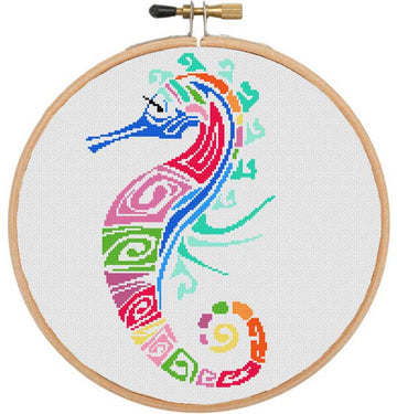 Rainbow seahorse modern cross stitch kit