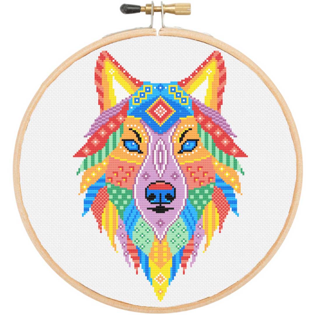 Kit de point de croix Mandala Loup (v3) | Yiotas XStitch