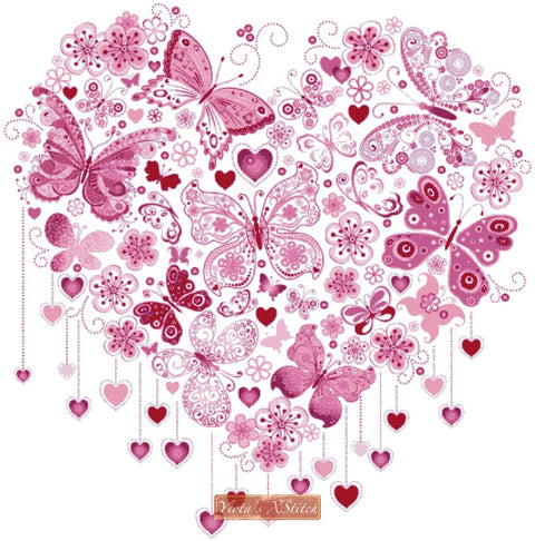 Butterfly heart counted cross stitch kit. 