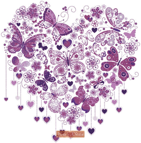Butterfly heart No1 purple modern counted cross stitch kit