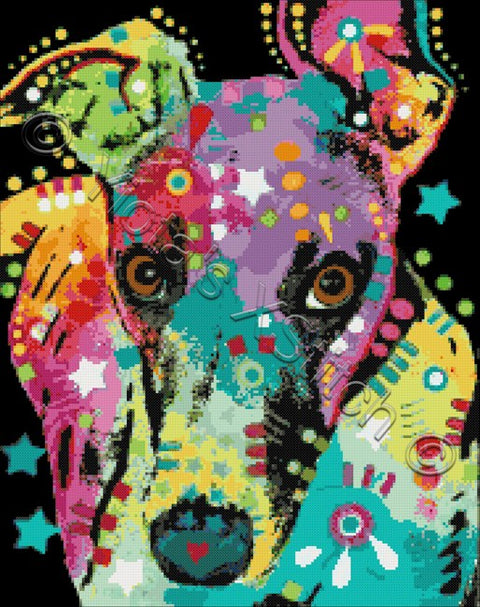 Curious greyhound by Dean Russo in counted cross stitch kit