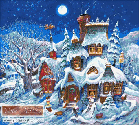 December snow, landscape large and advanced counted cross stitch kit