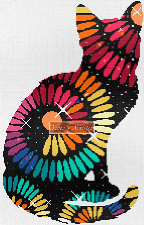 Rainbow swirl cat counted cross stitch kit