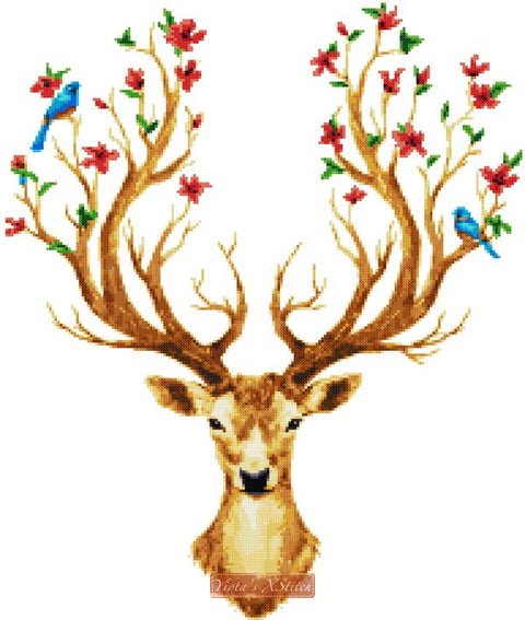 Floral deer cross stitch kit