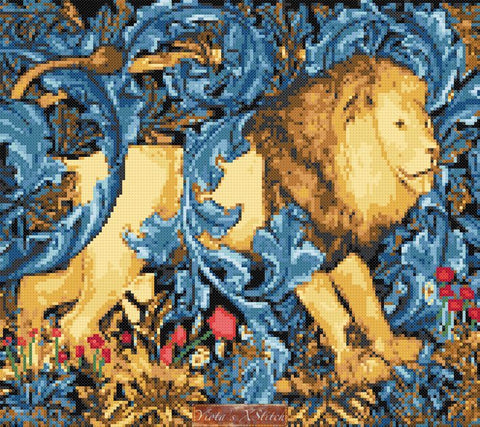 Lion by William Morris cross stitch kit