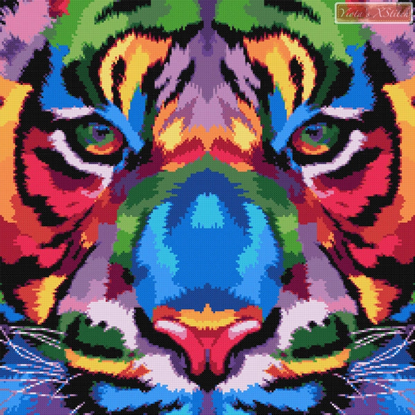 Rainbow close up tiger modern cross stitch kit - 1