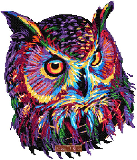 Abstract rainbow owl cross stitch kit