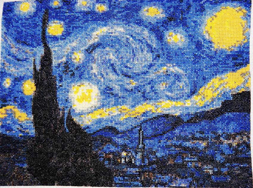 IUHUI Kit Broderie Point De Croix 14 Ct La Nuit Étoilée Van Gogh - Pré-imprimé Pour Débutants