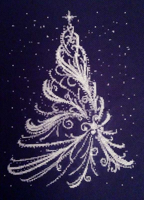 White Christmas tree cross stitch kit