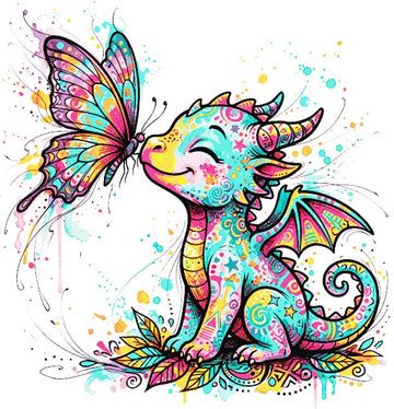 Baby dragon with butterfly cross stitch kit