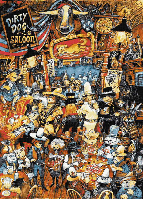 Dirty dog saloon (v2) full coverage cross stitch kit