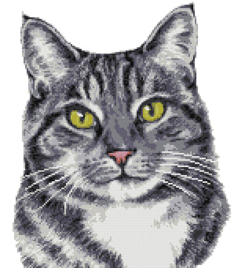 Grey tabby cat cross stitch kit