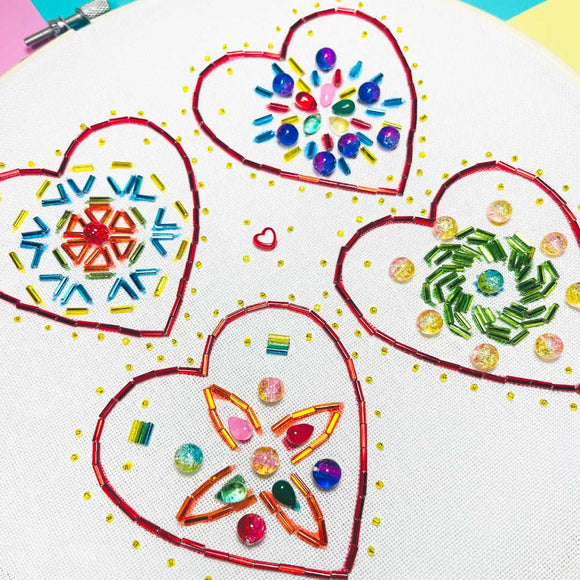 Hearts embroidery bead kit