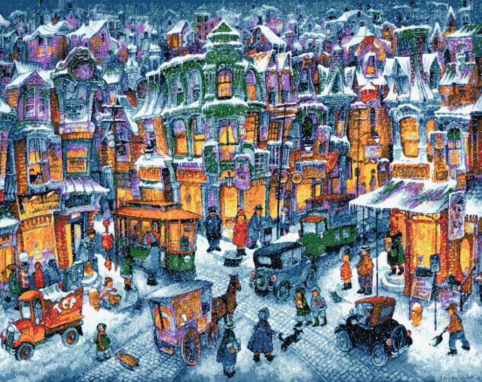 Old city snow (v2) full coverage cross stitch kit