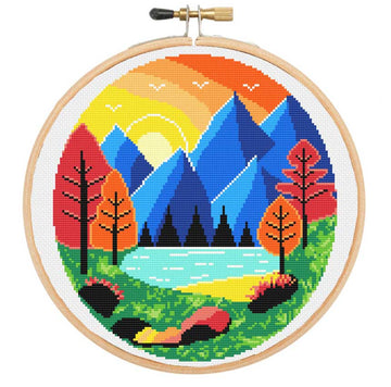 Peeking sunset cross stitch kit