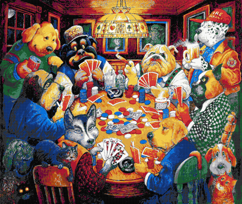 Poker dogs (v2) full coverage cross stitch kit