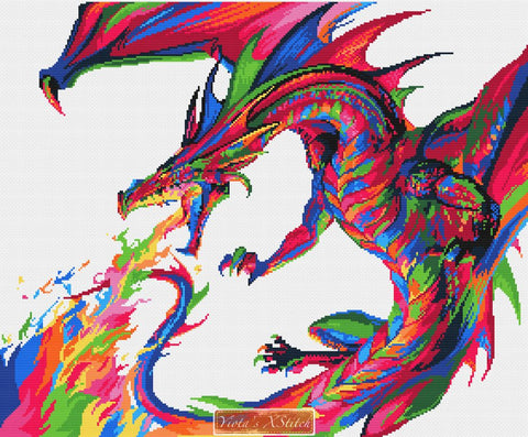 Rainbow dragon cross stitch kit