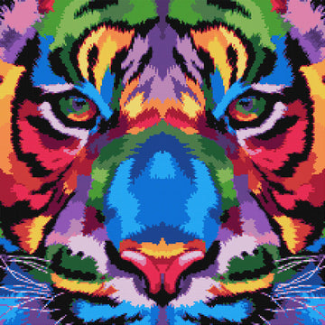 Rainbow close up tiger (v2) modern cross stitch kit