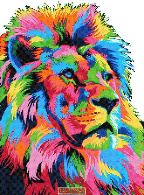 Rainbow lion (v3) modern cross stitch kit