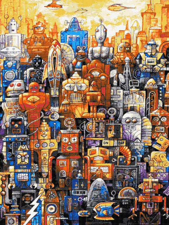 Robot City (v2) Kreuzstich-Set mit vollständiger Abdeckung
