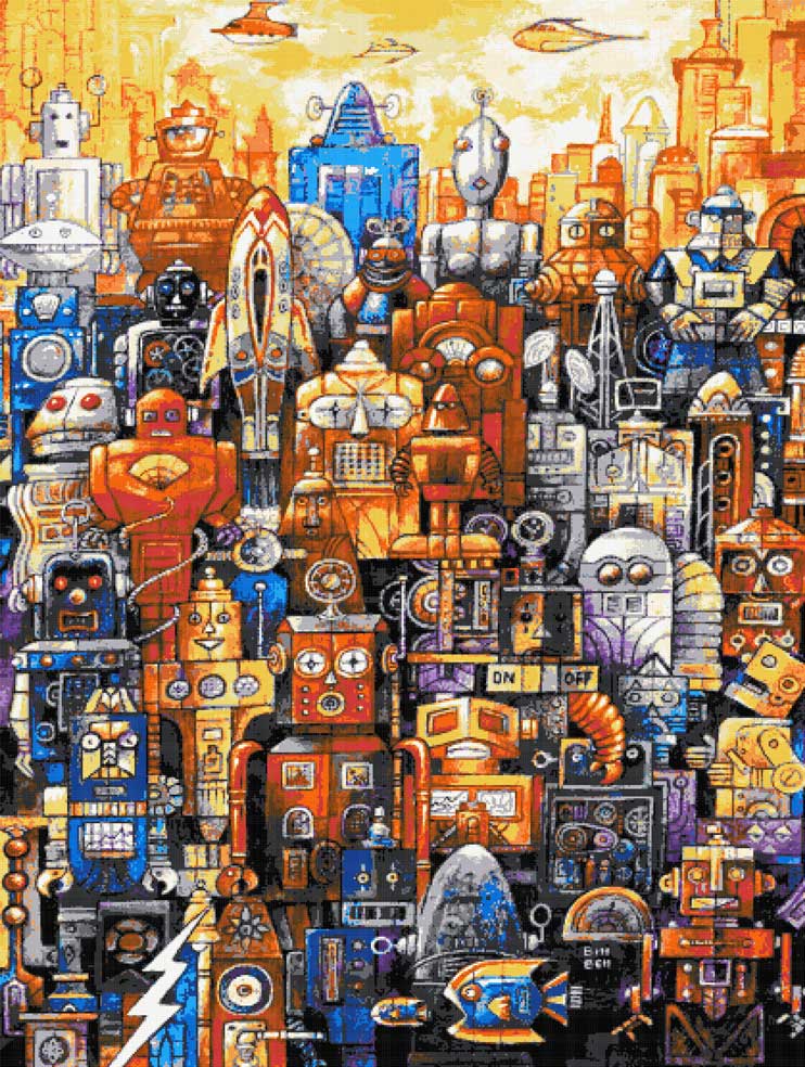 Robot city (v2) full coverage cross stitch kit