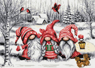 Kit de point de croix Trois gnomes en bois (v3)