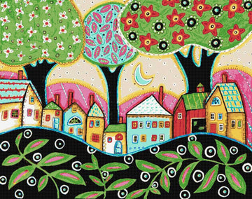 Town with leaves (v2) modern full coverage cross stitch kit