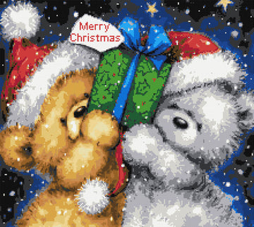 Two bears and present (v2) cross stitch kit