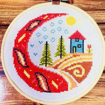 Autumn cottage cross stitch kit