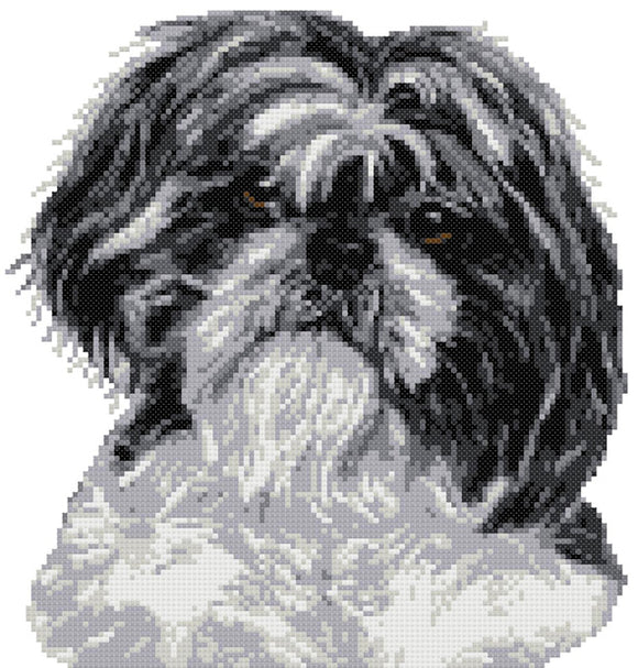 Schwarz-weißes Shih Tzu (v2) Kreuzstich-Set