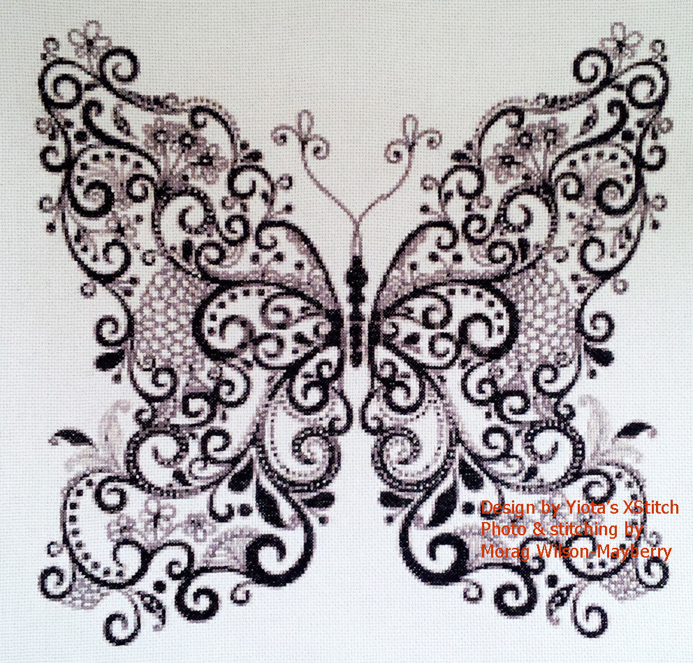 Butterfly in black and white (v2) cross stitch kit
