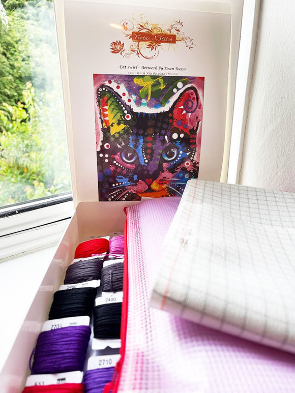 Kreuzstich-Set mit Katzenwirbel