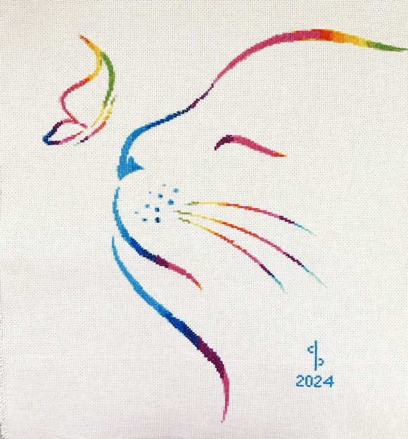 Modernes Kreuzstich-Set: Katze mit Schmetterling