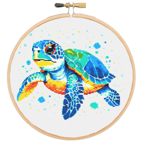 Buntes modernes Kreuzstich-Set mit Schildkrötenmotiv