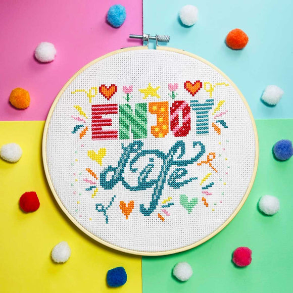 Enjoy life typography cross stitch kit