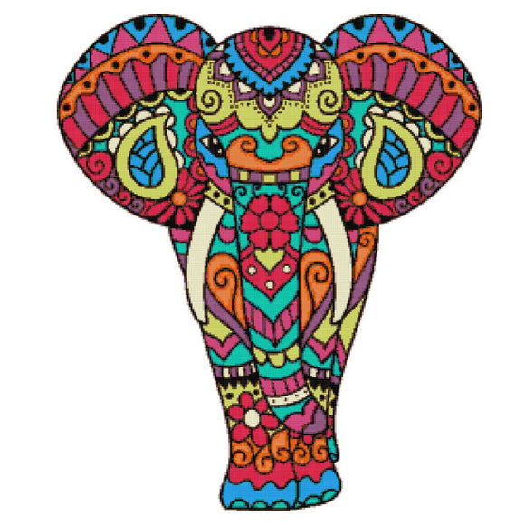 Modernes Kreuzstich-Set mit floralem, abstraktem Elefantenmotiv