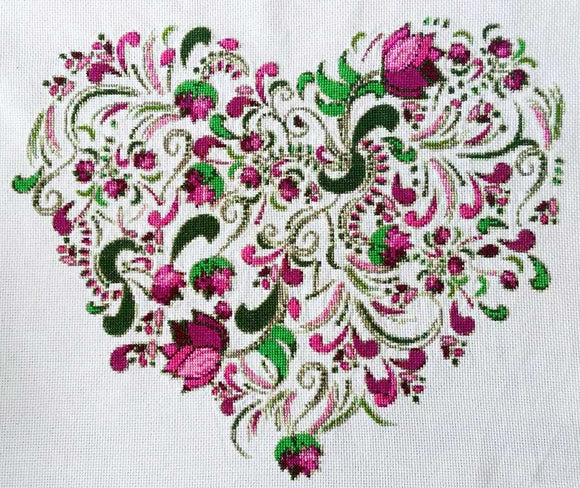 Kreuzstich-Set mit Blumenherz (v3)