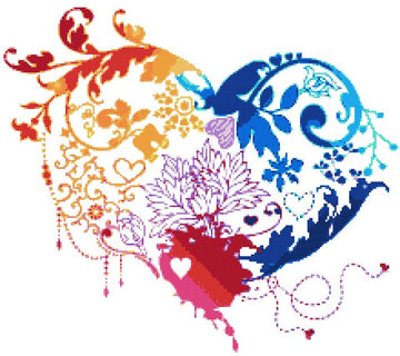Floral rainbow heart (v2) modern cross stitch kit
