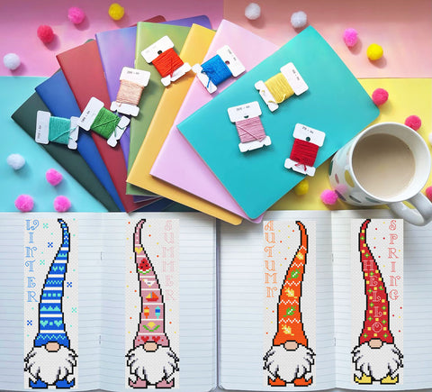 Gnome bookmarks modern cross stitch kit
