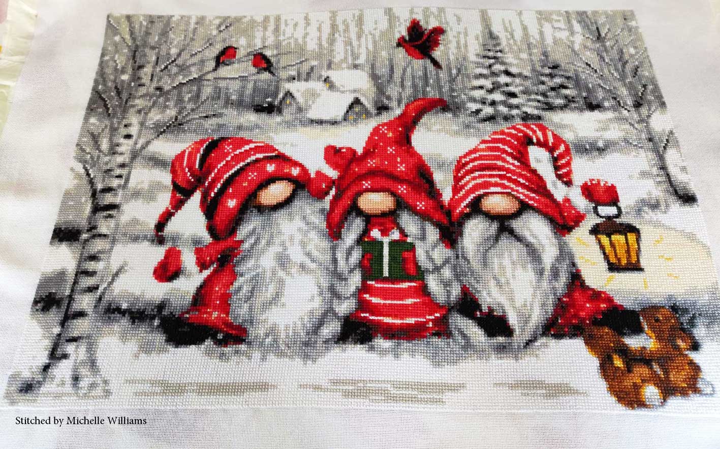 Three gnomes in wood (v3) cross stitch kit