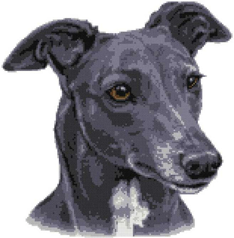 Grey and white greyhound (v2) cross stitch kit
