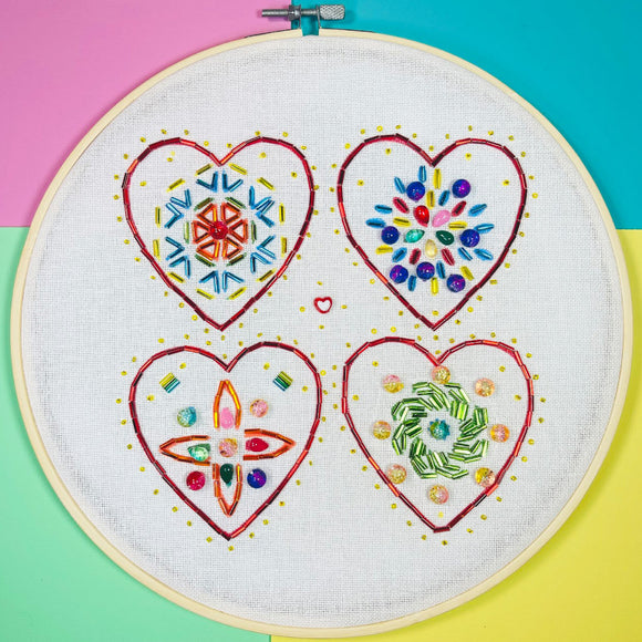 Hearts embroidery bead kit